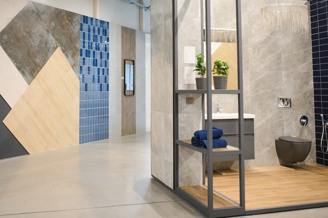 Modern Ceramic Tiles Display In The Luxury Shopping Mall. Shopping Mall Sell Ceramic Materials Tile